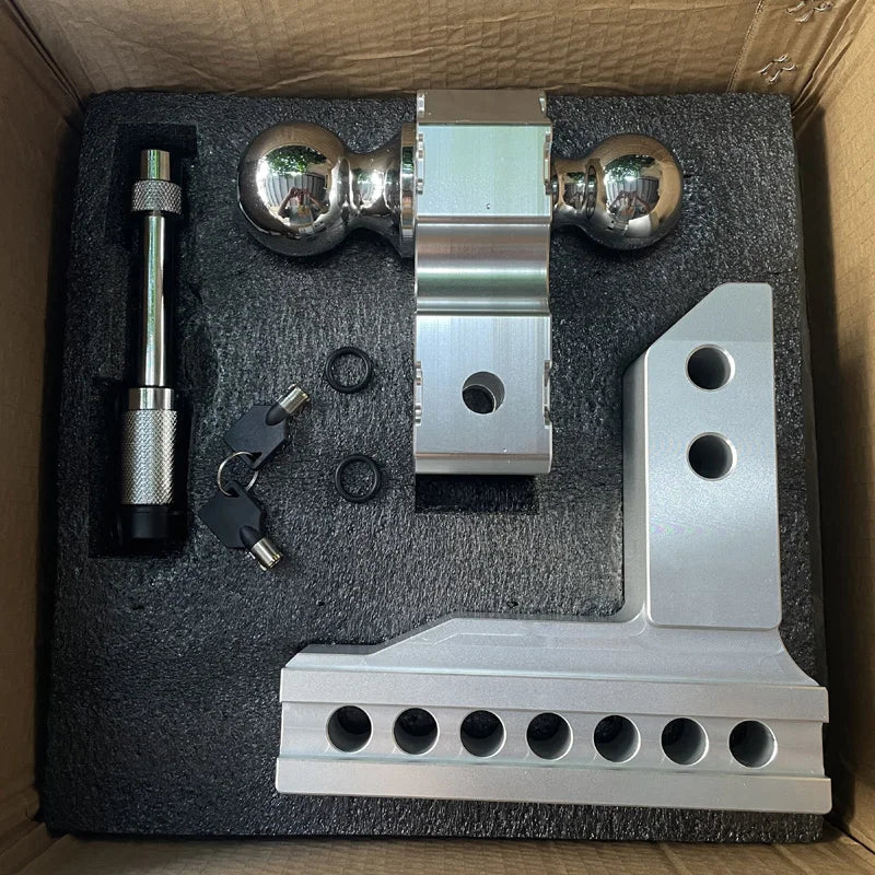 Adjustable Trailer Hitch 2" Receiver 6" Drop/Rise Drop Hitch 12500 LBS GTW Ball Mount 2" 2-5/16" Dual Towing Ball Double Locks