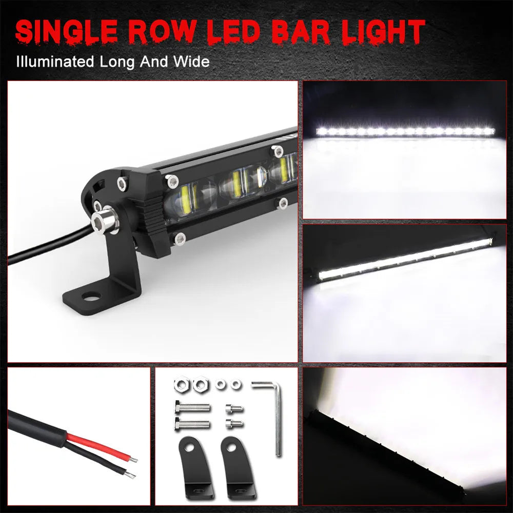 6D Ultra Strip LED Light Bar 8" 14" 20" inch Driving Fog Lamp Work Light 4x4 Led Bar for Motorcycle Car Offroad SUV ATV Tractor