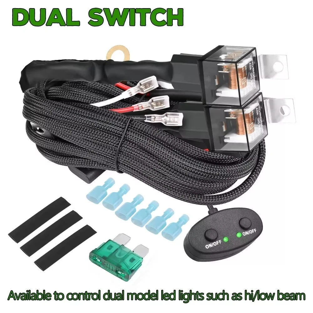 16.4FT / 14.8FT / 5.5FT LED Light Bar Wiring Harness Kit Universal LED Wiring Harness 12V 40A Relay On Off Switch Wiring Harnes
