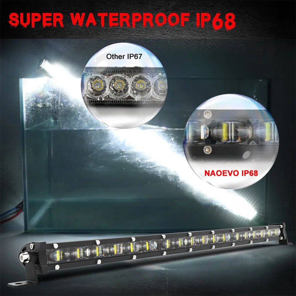 6D Ultra Strip LED Light Bar 8" 14" 20" inch Driving Fog Lamp Work Light 4x4 Led Bar for Motorcycle Car Offroad SUV ATV Tractor