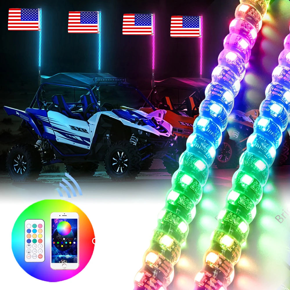 3/4/5FT LED Whip Light RGB Waterproof Multi-Color Flagpole Lamp Bowlight for Offroad Sand Rails/Buggies, SxS, ATV/UTV,RZR,Trucks